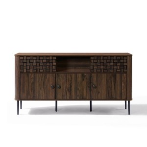 LuxenHome Dark Oak Manufactured Wood with Basket Weave 3-Door and 2-Sliding Door Sideboard Cabinet - 1 of 4
