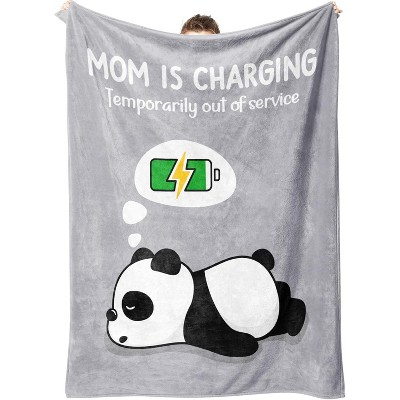Funny Christmas Birthday Gifts for Mom- Mom is Charging Blanket- New Moms Gifts for Women, Flannel Soft Blanket Throw for Napping Travel.