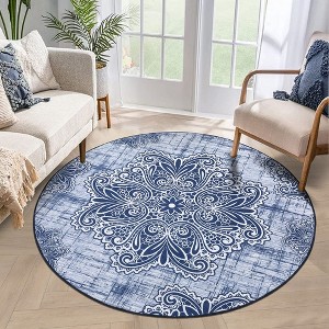 Vintage Boho Area Rug Medallion Distressed Rug, Abstract, Non-Slip - 1 of 4