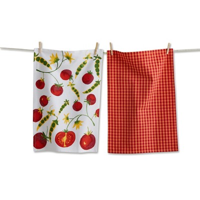 Tag Tomatoes and Peas Dishtowel Set - Kitchen Textiles, Everyday Use, Machine Washable, 26x18 inches, Red Color