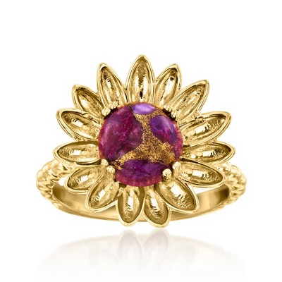 Ross-Simons Purple Turquoise Sunflower Ring in 18kt Gold Over Sterling
