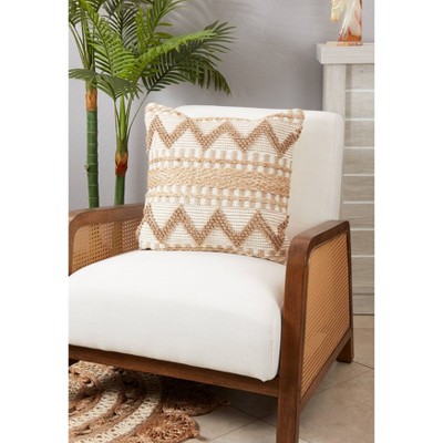 Ivory and Beige Woven Zig Zag Square Throw Pillow