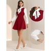 INSPIRE CHIC Women's Elegant Contrast Ruffle Stand Collar Bow Tie Puff Sleeve Office Dress - 2 of 4