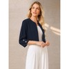 INSPIRE CHIC Women's Collarless 3/4 Sleeve Open Front Button Decor Cuff Cropped Jacket - 4 of 4