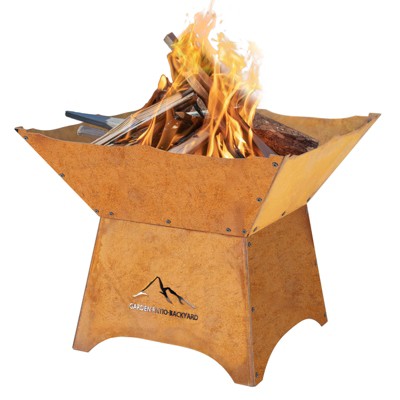 Aoodor 24 Inch Rustic Outdoor  Fire Pit, Rust Patina Finish, Detachable Corten Steel Fire Bowl with Rust Patina Finish for Wood Burning, Camping