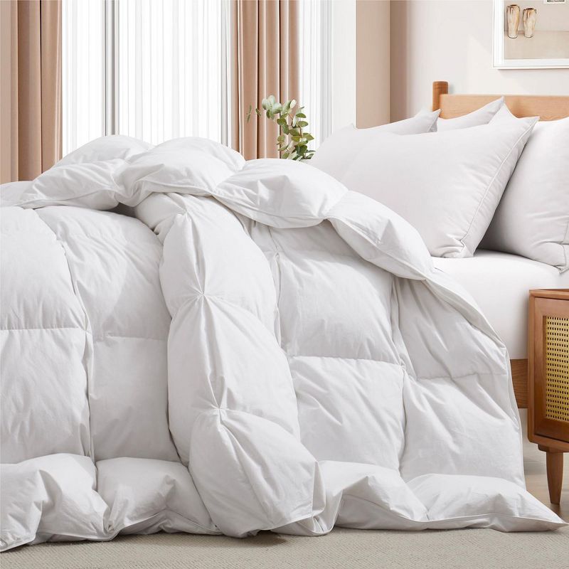 Peace Nest 100% Cotton White Goose Down Comforter Pleated Fluffy Feather Comforter Duvet Insert with Corner Tabs for All Seasons, White, 2 of 6