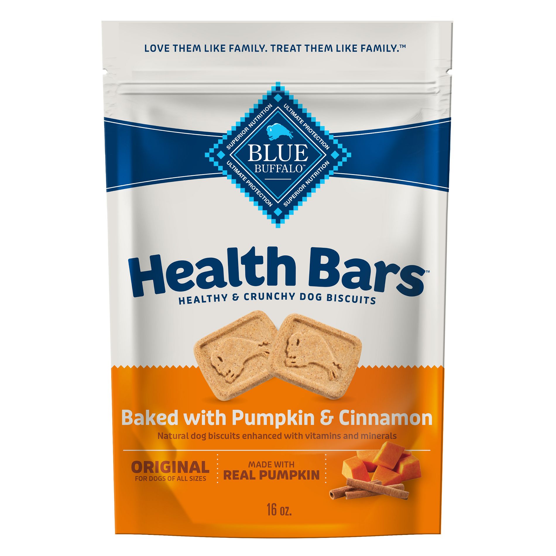 Blue Buffalo Health Bars Pumpkin and Cinnamon Flavor Natural Crunchy Dog Treat Biscuits