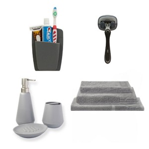 Sttelli 8-Piece Bathroom Essentials Bundle - Soap Dispenser, Soap Dish, Wall Hook, Toothbrush Cup, Wall Organizer, 3-Piece 100% Cotton Towel Set - 1 of 4