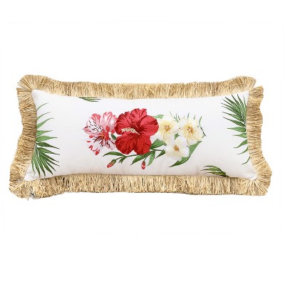 RightSide Designs Tiki Floral with Fringe Lumbar Indoor/Outdoor Throw Pillow