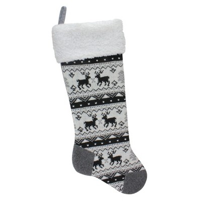 Northlight 21" Black, Gray and White Rustic Lodge Knit Christmas Stocking with Sherpa Cuff