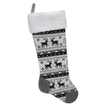 Northlight 21" Black, Gray and White Rustic Lodge Knit Christmas Stocking with High Pile Fleece Cuff