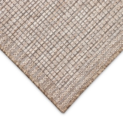 Ivory Basketweave Stripe Flatwoven Synthetic Indoor/Outdoor Rug