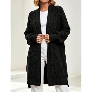 Women Long Open Front Chunky Knit Cardigan Oversized Lantern