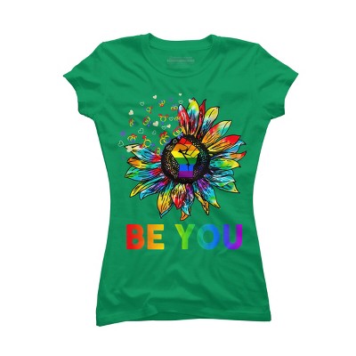 Adult Design By Humans Be You Sunflower Power Fist Pride Rainbow By Legato Tendo T-Shirt