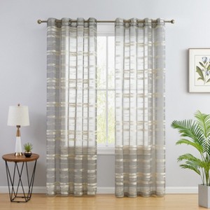 HLC.ME Broadway Stripe Decorative Semi Sheer Light Filtering Grommet Window Treatment Curtain Panels - Set of 2 - 1 of 4