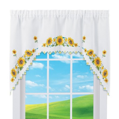 Collections Etc Pretty Sunflower Embroidered Café Kitchen Curtains