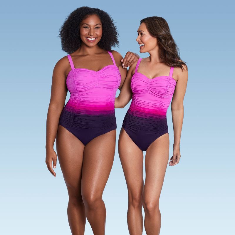 Women&#39;s UPF 50 Sweetheart Neck Seamed One Piece Swimsuit - Shape + Style&#8482; by Aqua Green&#174; Multi Pink, 6 of 13