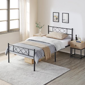 Yaheetech Simple Metal Bed Frame with Headboard&Footboard Slatted Bed Base - 1 of 4