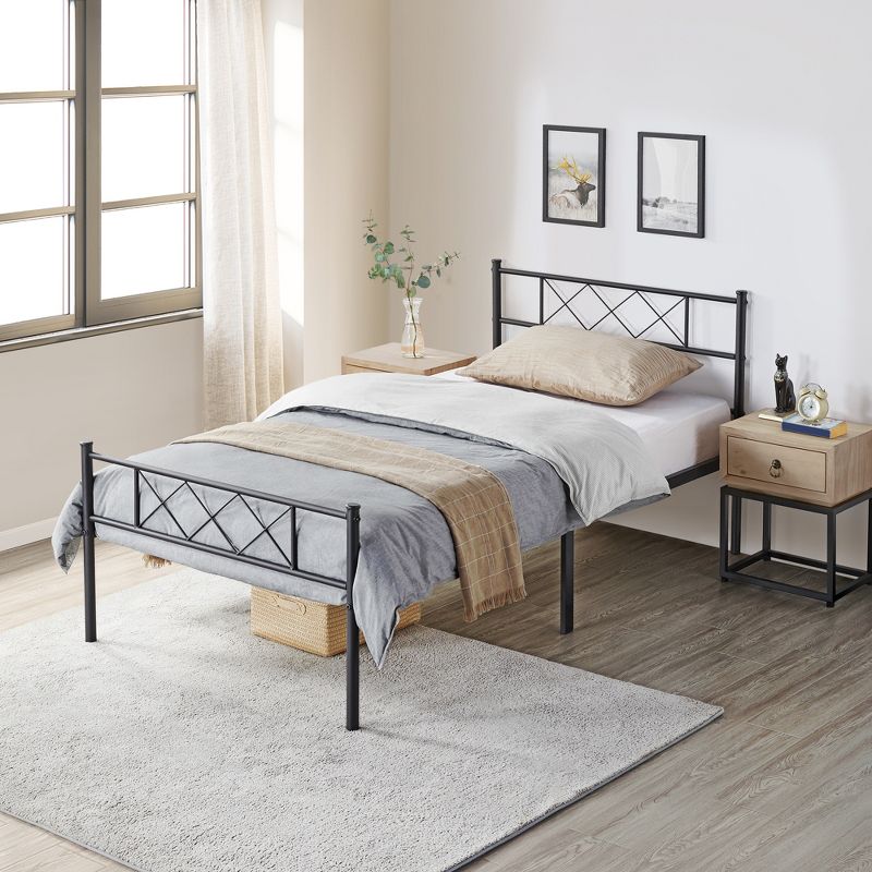 Yaheetech Simple Metal Bed Frame with Headboard&Footboard Slatted Bed Base, 2 of 7