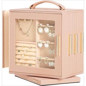 Jewelry Box 360° Rotating, Necklace Earring Organizer with Transparent Window, Mirror, 7 Drawers - 1 of 4