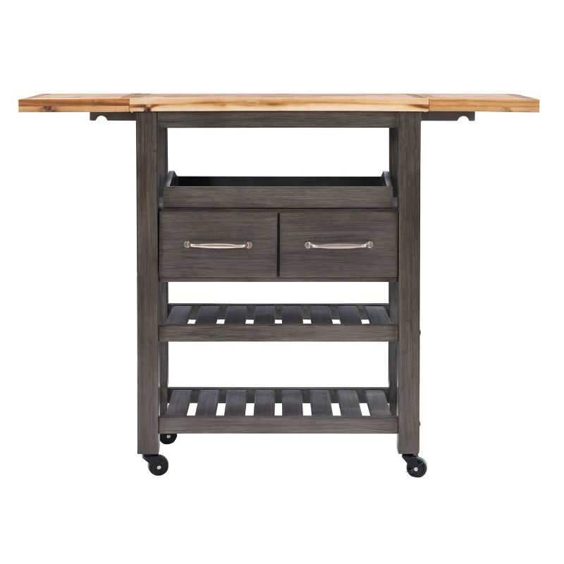 Kenberry Gray/Natural Wood Movable Kitchen Cart Storage Drawers &#38; Shelving Locking Wheels - Powell, 6 of 19