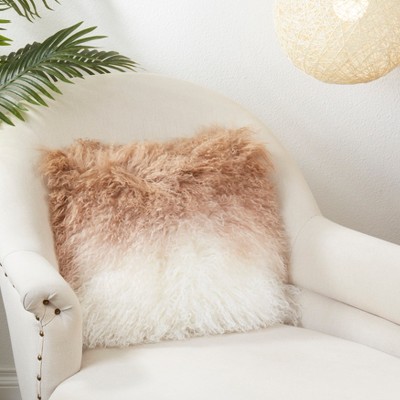 Natural Ombre Mongolian Lamb Fur Wool Throw Pillow