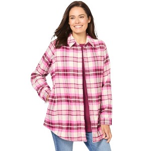 Woman Within Plus Size Fleece Flannel Snap-Front Shirt - 1 of 4