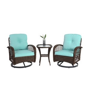 Maliang 3 Piece Outdoor Swivel Rocker Patio Chairs, 360¡ã Rocking Patio Conversation Set with Cushions & Glass Coffee Table for Backyard - 1 of 4
