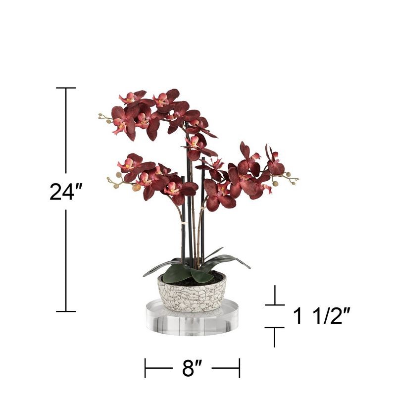 Studio 55D Potted Faux Artificial Flowers Realistic Red Orchid in Gray Vase with Acrylic Riser for Home Decor Living Room 24" High, 4 of 5