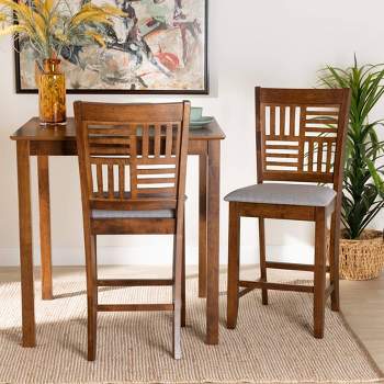 Set of 2 Deanna Fabric and Wood Counter Stools Gray/Walnut Brown - Baxton Studio