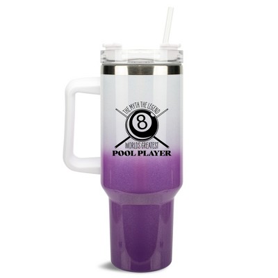 100 North World's Greatest Pool Player 8 Ball Wrap-Around 40 Oz. Stainless Steel Water Bottle Coffee Mug, Spill & Leak Resistant, Travel Tumbler with