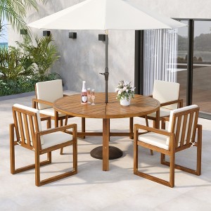 Lycvki 5-Piece Outdoor Patio Dining Set with Four Armchairs and Cushioned Table for Garden - 1 of 4