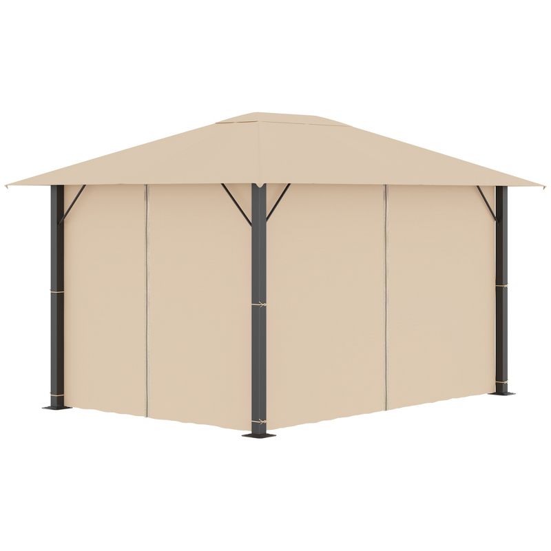 Outsunny 13.1' x 9.7' Patio Gazebo Aluminum Frame Outdoor Canopy Shelter with Sidewalls, Vented Roof for Garden, Lawn, Backyard, and Deck, Brown, 5 of 7