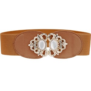 INSPIRE CHIC Women's Faux Leather Beaded Rhinestone Inlaid Elastic Waist Belt - 1 of 4