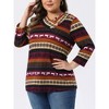 Women's Plus Size Comfy Knit 3/4 Sleeve V Neck Stripe Boho Casual Blouse - Agnes Orinda - 2 of 4