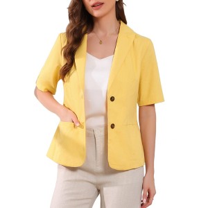 INSPIRE CHIC Women's Cotton Linen Button Office Business Short Sleeve Blazer Jacket - 1 of 4