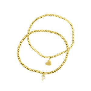 Adornia 14k Gold Plated Stretch Bracelet Set With Mini Crystal Initial - 1 of 3