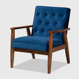Sorrento Velvet Upholstered Wooden Lounge Chair - Baxton Studio - 1 of 4