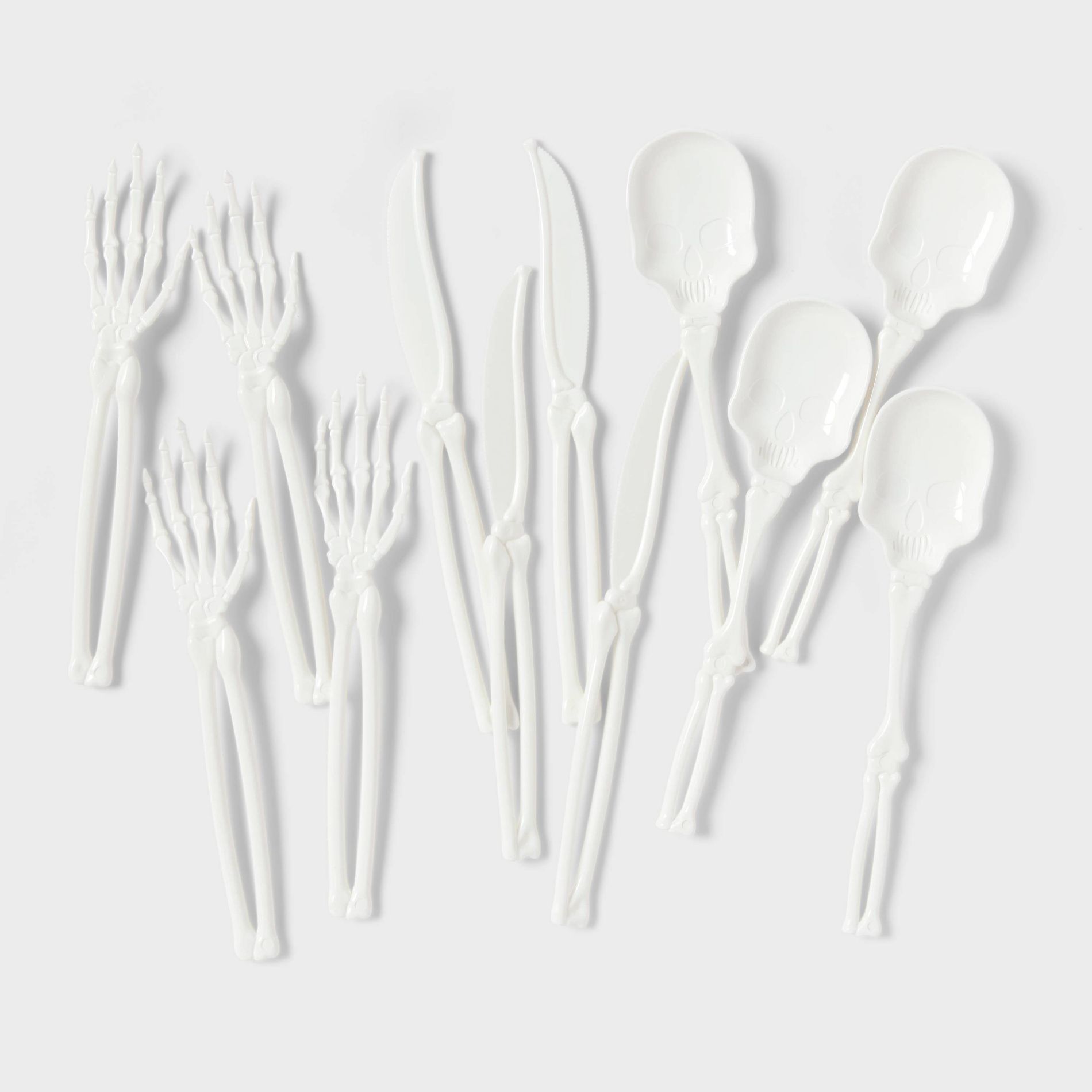 24ct Halloween Novelty Skeleton Plastic Cutlery White - Spritz™