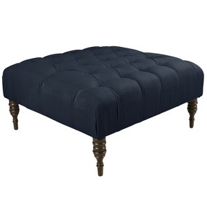 Skyline Custom Upholstered Tufted Square Ottoman Linen Navy - Skyline Furniture, Linen Blue