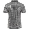 BLUEMING Mens Shirt Short Sleeve Polo Vintage Sequin Metallic 70s Outfits Party Costume Top - 4 of 4