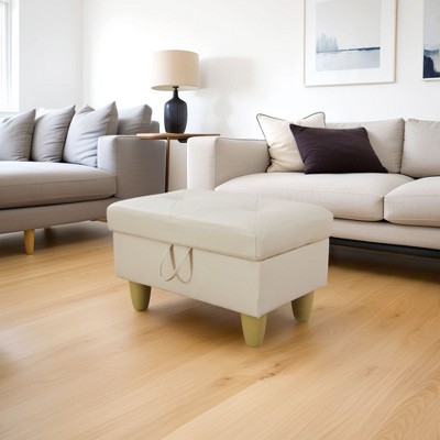 DOMETOUR White Faux Leather Storage Ottoman for Living Room