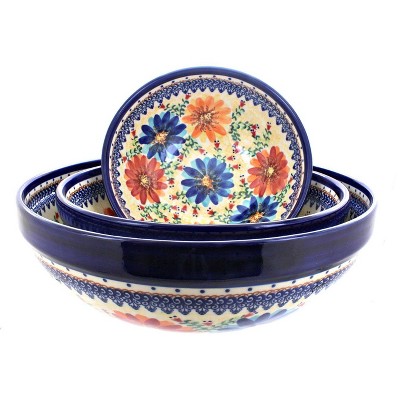 Blue Rose Polish Pottery Autumn Burst 3 Piece Serving Bowl Set : Target