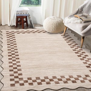 Acekool Washable Scalloped Area Rug Non Slip Low Pile Modern Border Carpet for Living Room Bedroom Dining Room Nursery Home Office - 1 of 4
