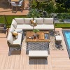 6-Piece Rope Patio Furniture Set with Acacia Wood Table and Ice Box, Outdoor L-Shaped Sectional Sofa with Thick Cushions, Beige/Gray - ModernLuxe - 3 of 4