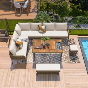 YOOCOZZ 6-Piece Rope L-Shaped Set with Acacia Wood Table and Rope Benches - 1 of 4