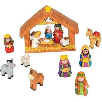 Fun Express Mini Christmas Nativity Set Stable with Jesus Mary Joseph Wisemen - 9 Pieces