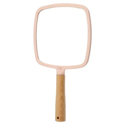 Unique Bargains Square Portable Handheld Wood Handle Vanity Cosmetic Makeup Mirror 1 Pc
