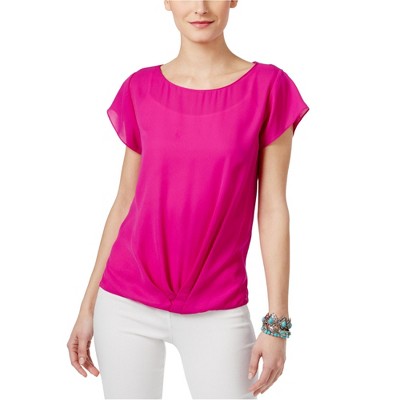 I.N.C International Concepts Womens Twist-Front Basic T-Shirt, Pink, X-Small