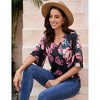 Women's 3/4 Bell Sleeve Shirt Loose Fit V Neck Blouse Cute Tops - 4 of 4
